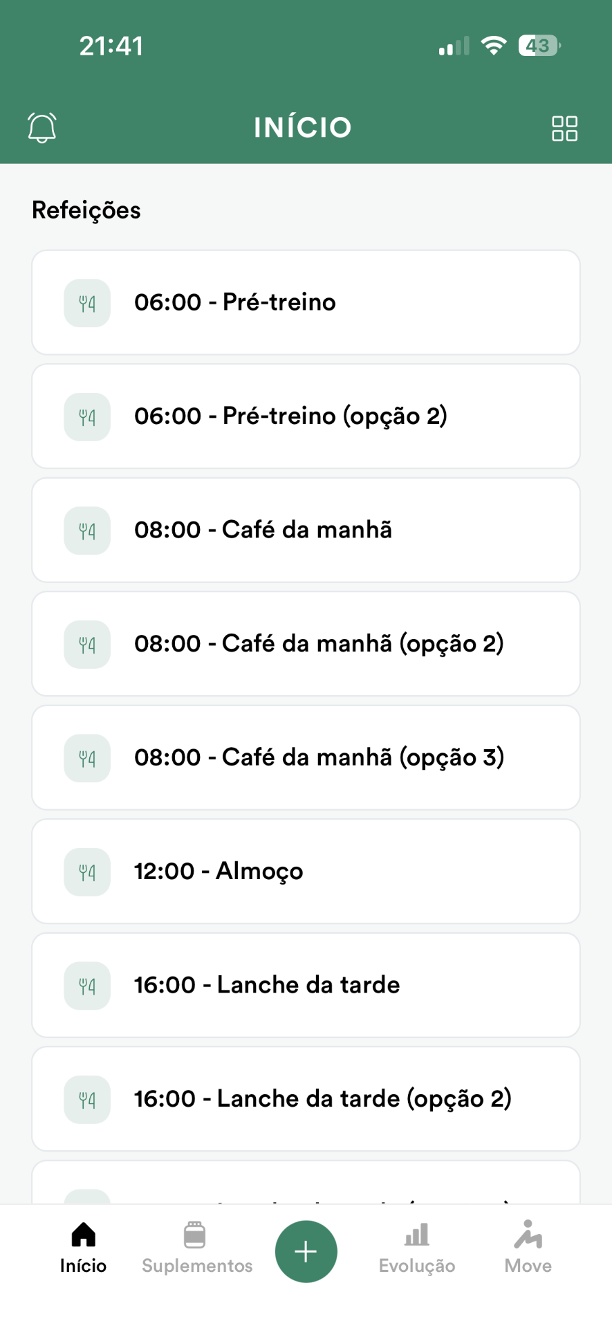 Tela 1 dos apps usados no acompanhamento com Pedro Salvador – plano alimentar no WebDiet e feedback semanal no LiveClin